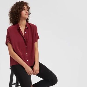 Cranberry Red Everlane Square Silk Shirt